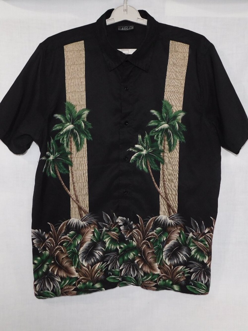 Mens XL Black Tan Palm Tree Hawaiian Bowling Shirt